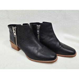 Sol Sana Womens Black Leather Ankle Boots Side Zipper & Wooden Block Heel 38